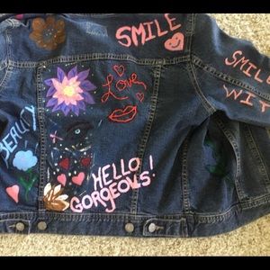 Hand Painted and Embroidered Jean Jacket.